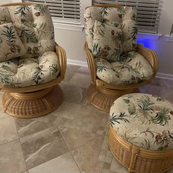 2 Pelican Reef/Panama Jack Rattan Swivel Chairs