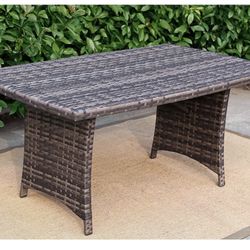 A106 Outdoor 1 Piece Rectangular  Rattan Pool Patio Coffee Table, Dark Gray/Light Gray. Weather Resistant  55 x 31-1/2 x 25-1/2 inches             