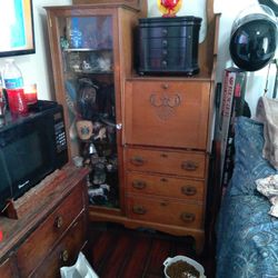 Antique Side By Side Oak Secretary Desk