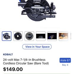 KOBALT 24-volt Max 7-1/4-in Brushless Cordless Circular Saw (Bare Tool)