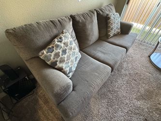 Gray Fabric 3-Seater Sofa with Throw Pillows