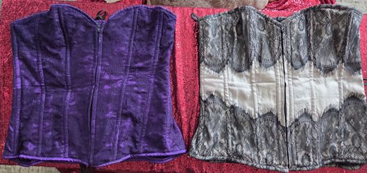 Two Corset Tops Purple and Gray Lace