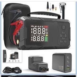 Jump Starter with Air Compressor, 3000A Portable Car Battery Jumper Starter with 100W Wall Charger, 16000mAh Power Bank PD 65W Fast Charging, 150PSI T