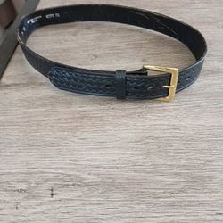 Black Basketweave Leather Belt Size 34