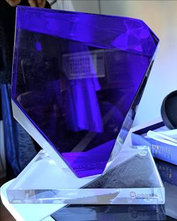 Purple faceted acrylic prism sculpture