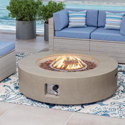 COSIEST 42 inch Outdoor Propane Fire Pit Coffee Table w Concrete Round Base Patio Heater, 50,000 BTU