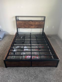 Stylish bed frame with LED Light and Storage