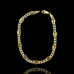 10k FIGARO Bracelet w Diamond Cut Link 