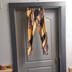 Color Block Leopard Print Leggings  Sz M