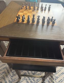 Chess Table with Storage Drawer and Pieces