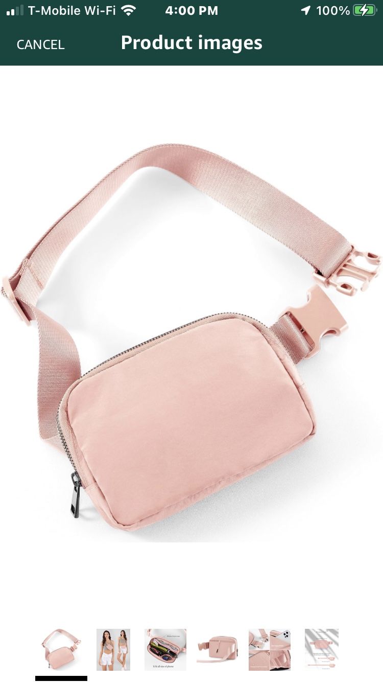 ODODOS Unisex Mini Belt Bag with Adjustable Strap Small Fanny Pack for Workout Running Traveling Hiking, Light Pink
