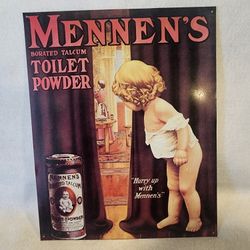 VINTAGE ORIGINAL Decorative Mennen’s Talcum Toilet Powder Metal Tin Sign
