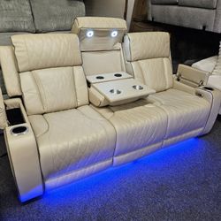 Gourges Cream Power Sofa, Love Seat & Chair W/ LED Light, Storage & Wireless Charger $1799
