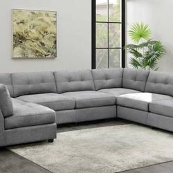 **SALE** Beautiful 7 Piece Modular  sectional with Ottoman in Super Soft Grey Fabric