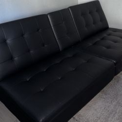 Black Faux Leather Couch 