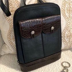 Brighton Black/Brown Crossbody Bag NOS; Store Display Stamped Croc w/keychain