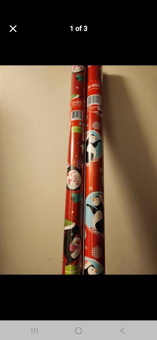 Penguin Christmas Wrapping Paper. 2 Rolls. NEW