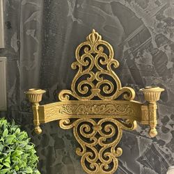 Mid century modern Syroco Gold Regency 2 Arm candle holder