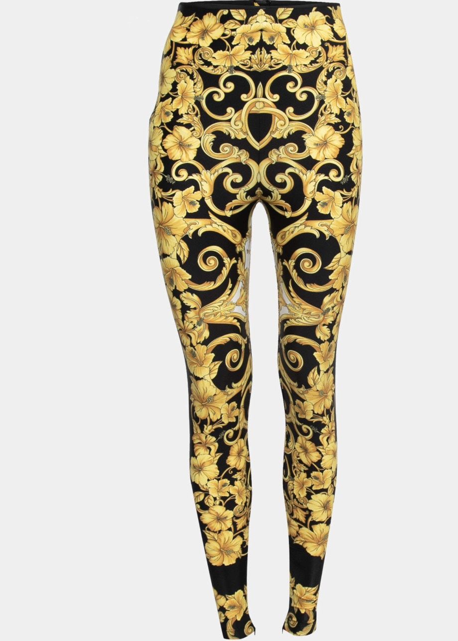 Versace Black & Gold Satin Baroque Print Leggings