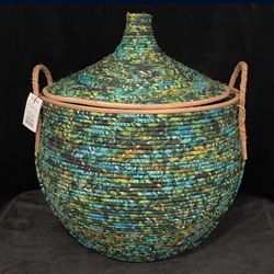 Handwoven Fabric Basket With Lid 