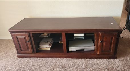 Wooden TV Stand with Glass Shelves
