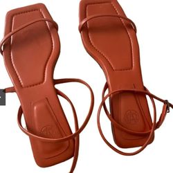 Massimo Dutti Orange Brown Sandals Leather Size US 6.5-7, EUR 36.5-37