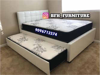 Full twin white trundle bed with ortho mattress included