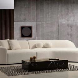 Cloe Ivory Boucle Curved 134" RAF Sectional - Shop Now Pay Later - $10 Down