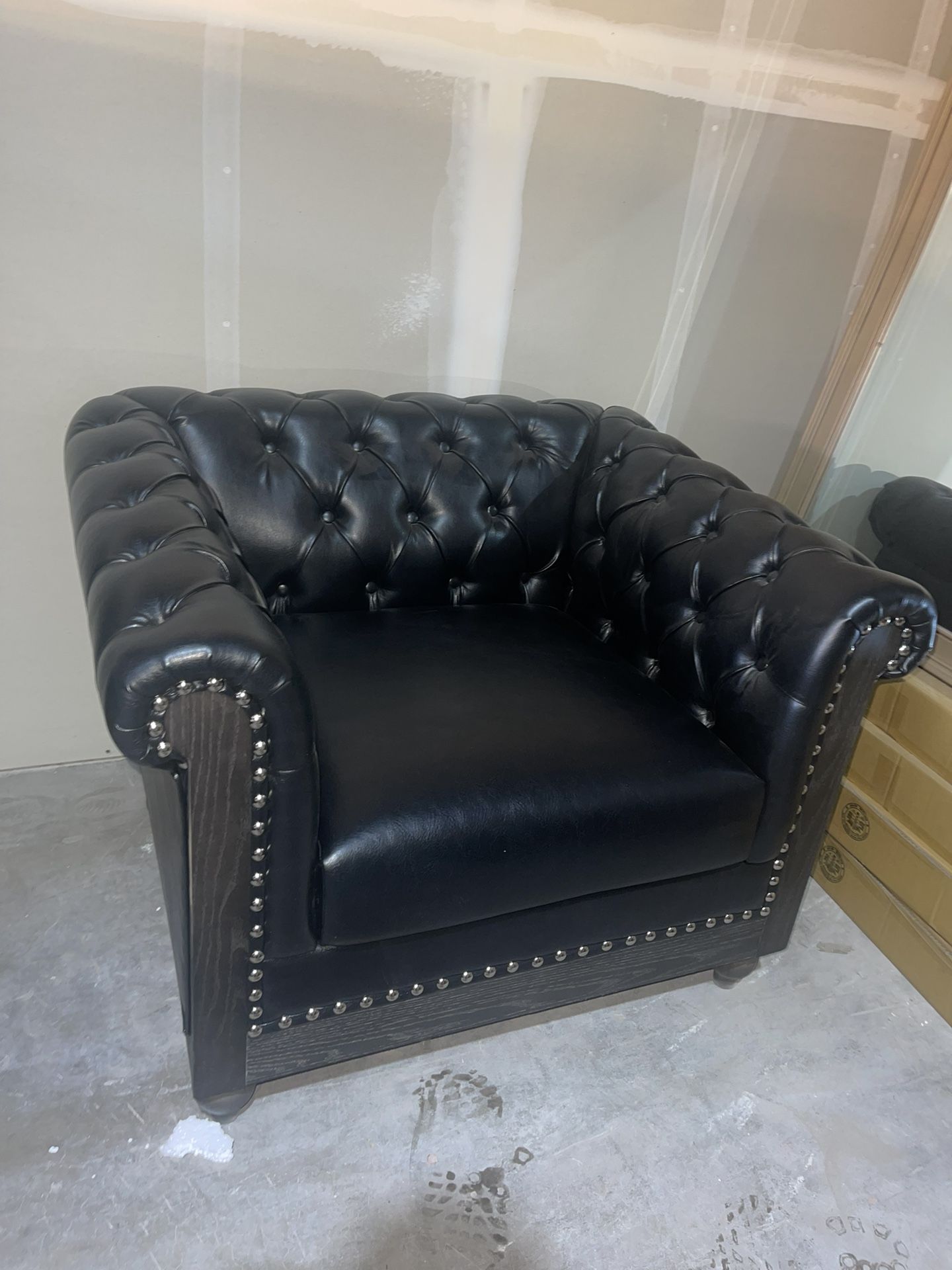 Black Tufted Rolled Arm Chair 