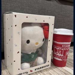 Starbucks Hello Kitty Plush + 2025 Christmas Red Cup COMBO 