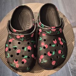 Crocs black with cherries size 3