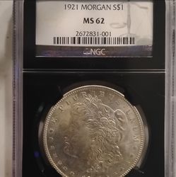 Graded MS62, 1921 Morgan Silver Dollar