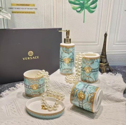 Versace Bone China Bathroom Set of Five Classic Gift Boxed Gift Goodies