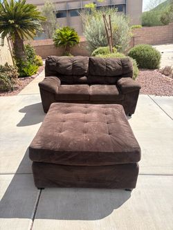 Brown Microfiber Loveseat with Ottoman Sofa