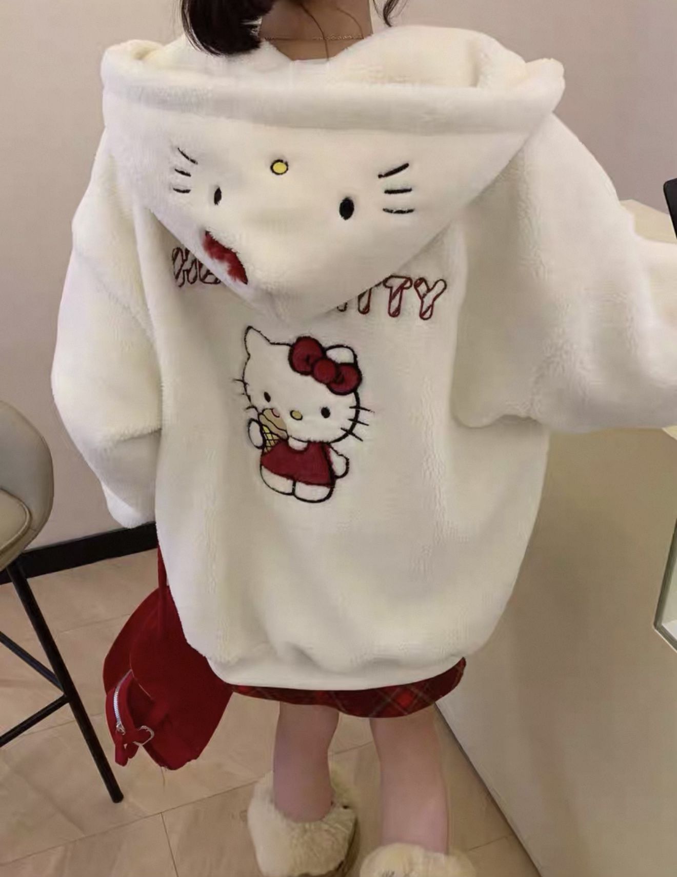 Sanrio Hello Kitty Fleece Hoodie Fluffy Sweater Zip-Up