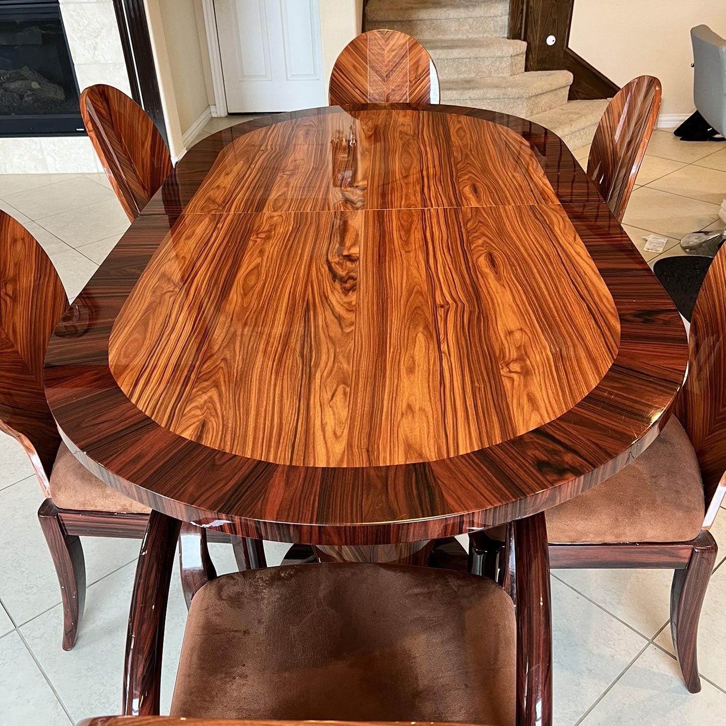 8 Seater Elegant Rosewood Solid Dining Table With 6 Luxury Matching Chairs