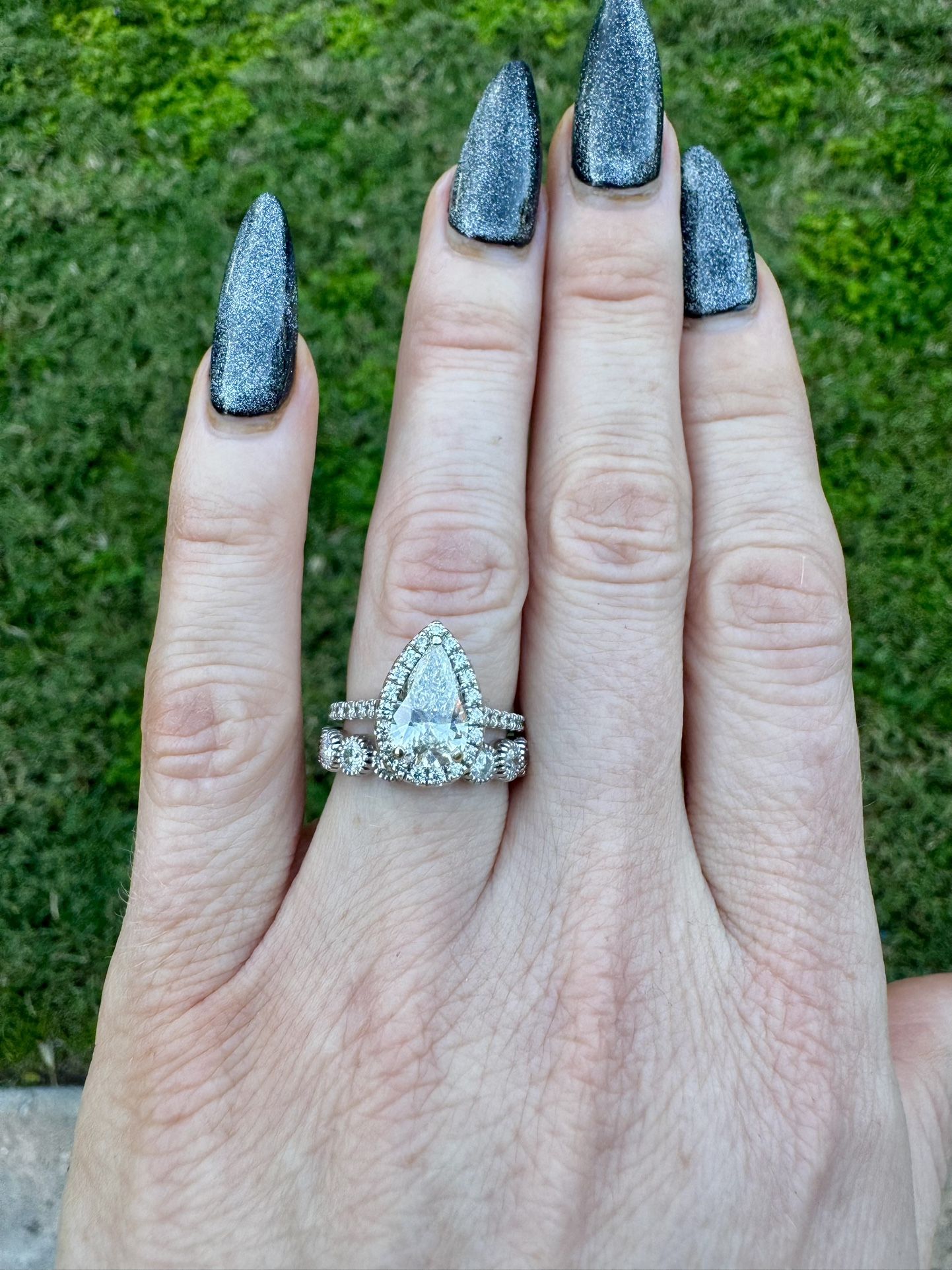 1.54ct Pear Diamond 14k White Gold Wedding Set + Appraisal ($15,900 Value)