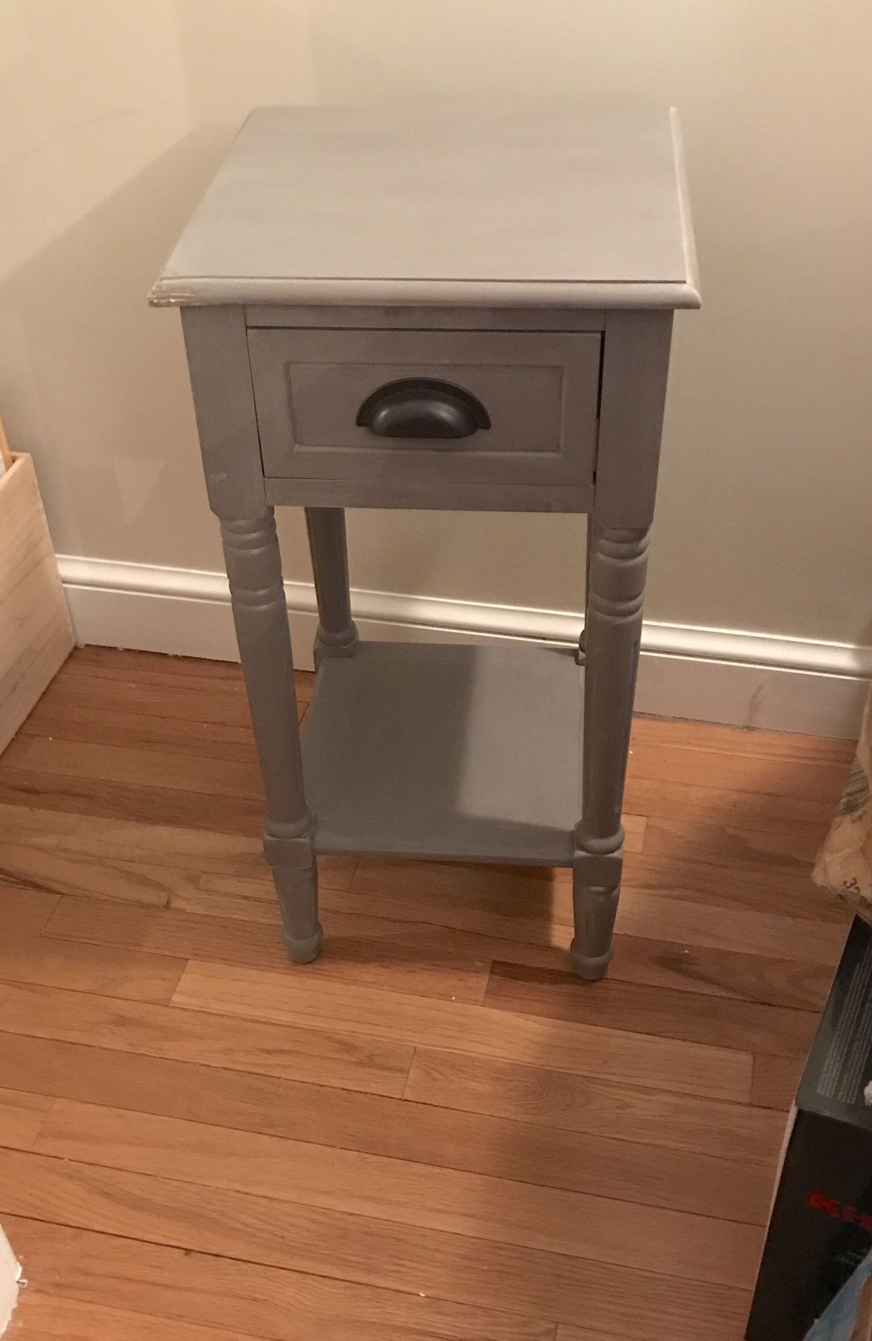 Gray Accent Table w/ Drawer & Shelf