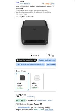 WiiM Sub Pro Smart Wireless Subwoofer, Black