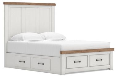 Savonport White/Brown Queen Panel Storage Bed w/ 2 Under Bed Storage