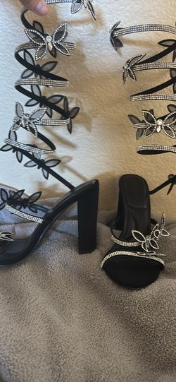 High quality @Wilddiva butterfly high heels,black,size 6