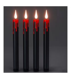 Gothic LED Taper Candles Black Red Blood Drip Flameless Halloween Spooky Decor
