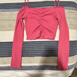 Pink Ruched Lettuce Trim Front Tee