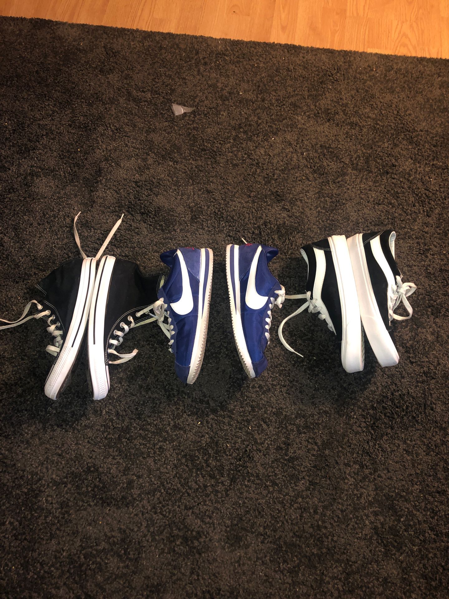 3 pairs for $80: Size 8.5 Cortez, converse, and Vans.