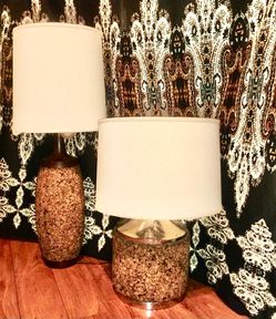 Mid 20th Century Cork , Wood and Chrome Table Lamps - a mismatch  Pair