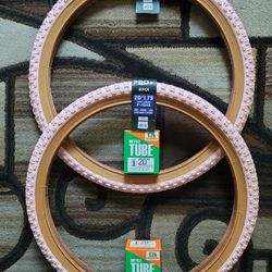 NEW Bicycle Bmx Bike Tires 20" Light Pink Gumwall Knobby Pattern 