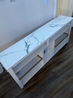 White Marble-Top TV Stand Console Table