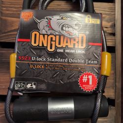 OnGuard One Mean Lock 5523 U-Lock & Cable Standard Double Bolt Team 2 Keys Bicycle Bike Motorcycle Scooter Moped 