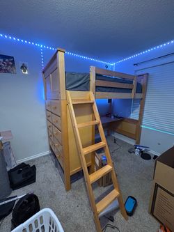 Wooden Loft Bed with Desk and Drawers