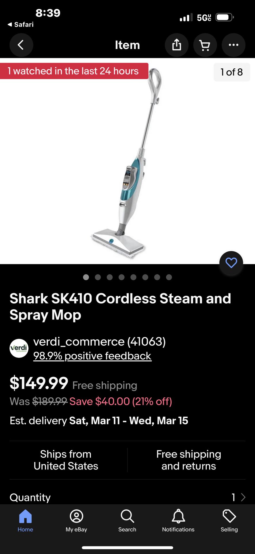 Shark SK410 Cordless Steam and Spray Mop